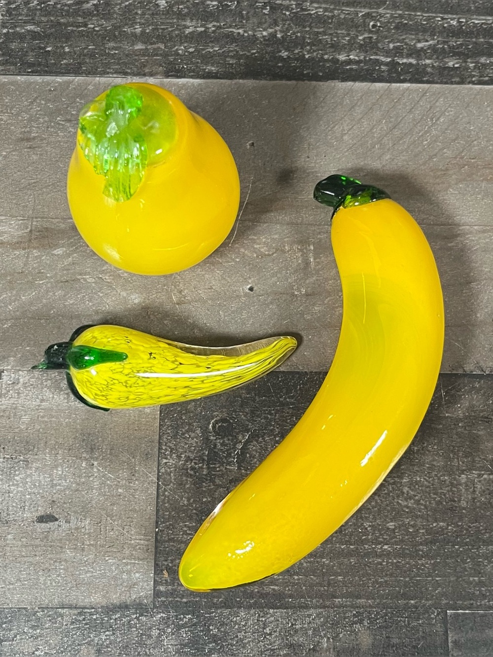 3 Vintage Murano Style Blown Glass Fruits & Vegetables Banana, Pepper, & Pear